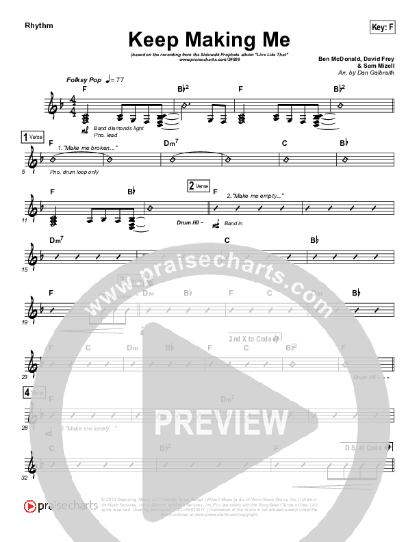 Keep Making Me Rhythm Chart (Sidewalk Prophets)