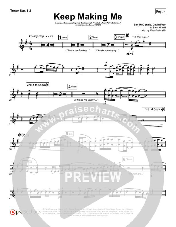 Keep Making Me Tenor Sax 1/2 (Sidewalk Prophets)