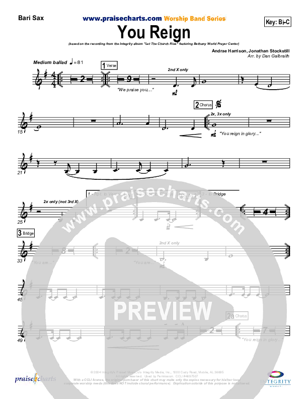 You Reign Bari Sax (Bethany Music / Jonathan Stockstill)