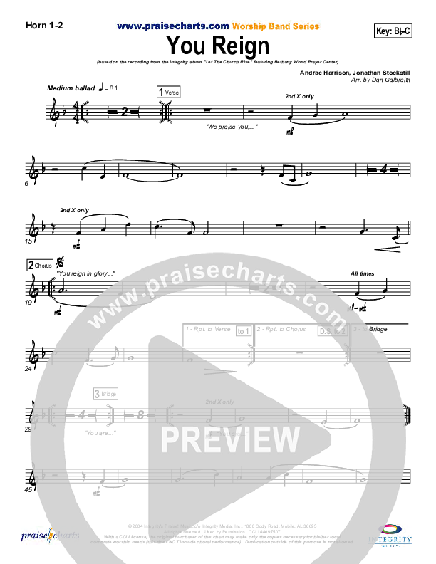 You Reign French Horn 1/2 (Bethany Music / Jonathan Stockstill)