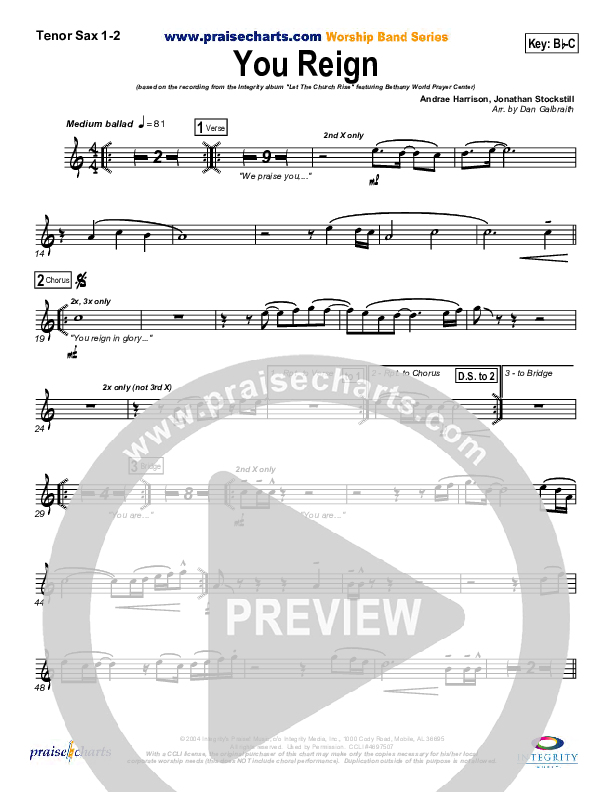 You Reign Tenor Sax 1/2 (Bethany Music / Jonathan Stockstill)