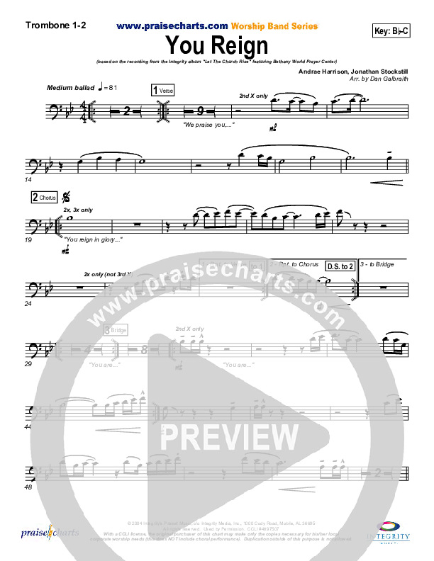 You Reign Trombone 1/2 (Bethany Music / Jonathan Stockstill)