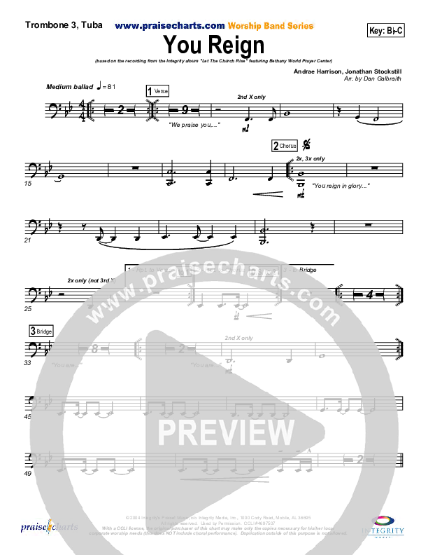 You Reign Trombone 3/Tuba (Bethany Music / Jonathan Stockstill)