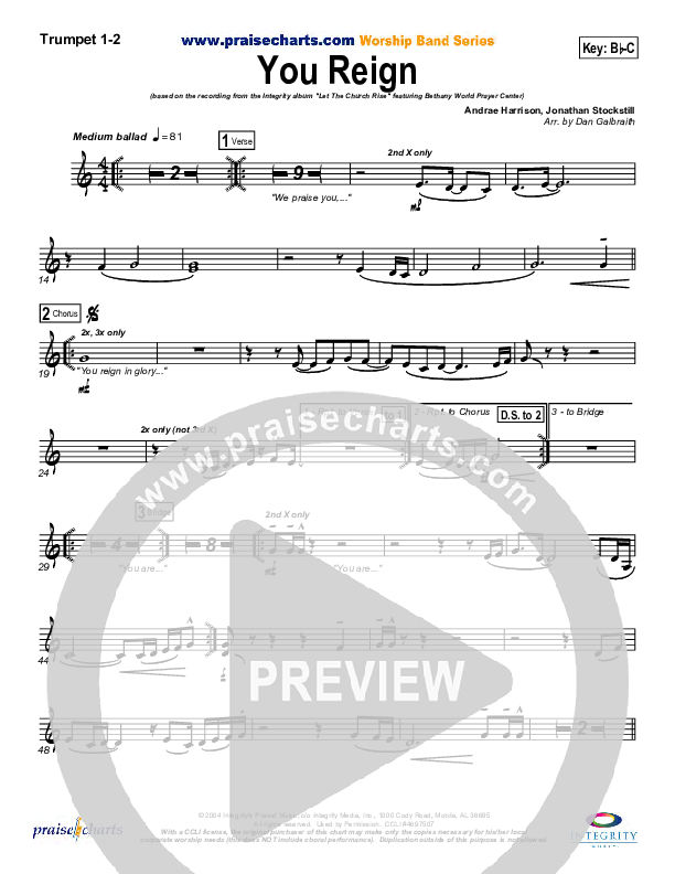You Reign Trumpet 1,2 (Bethany Music / Jonathan Stockstill)