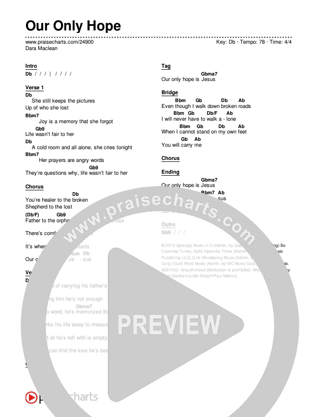 Our Only Hope Chords & Lyrics (Dara Maclean)