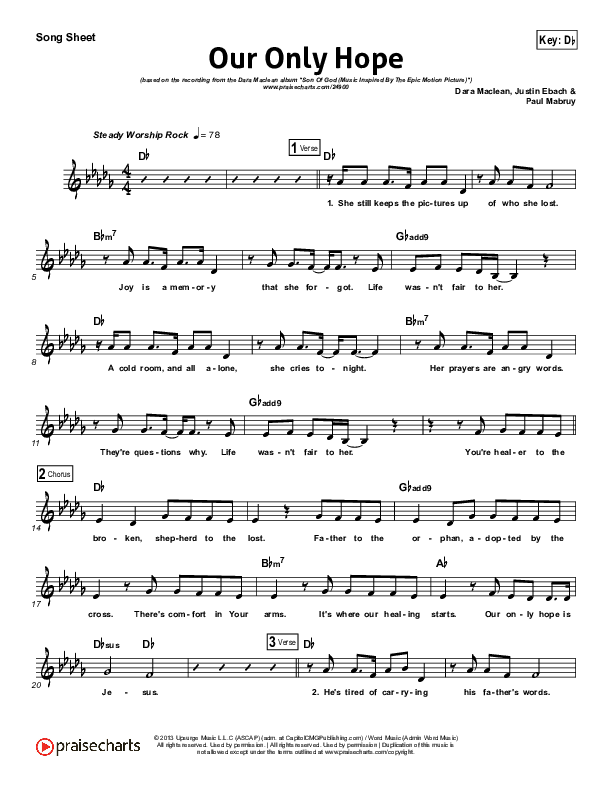 Our Only Hope Lead Sheet (Dara Maclean)