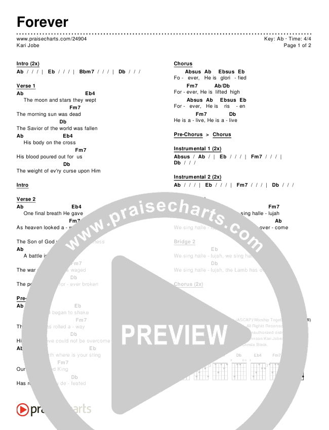 Forever Chord Chart (Editable) - Kari Jobe | PraiseCharts