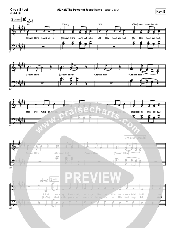 All Hail The Power Of Jesus Name Choir Sheet (SATB) (Tommy Walker)