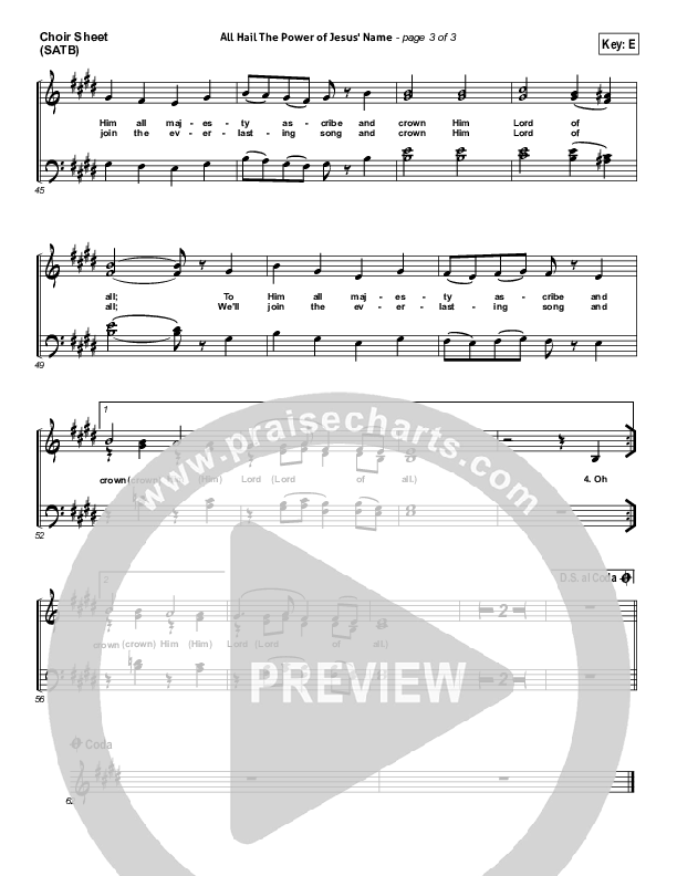 All Hail The Power Of Jesus Name Choir Vocals (SATB) (Tommy Walker)