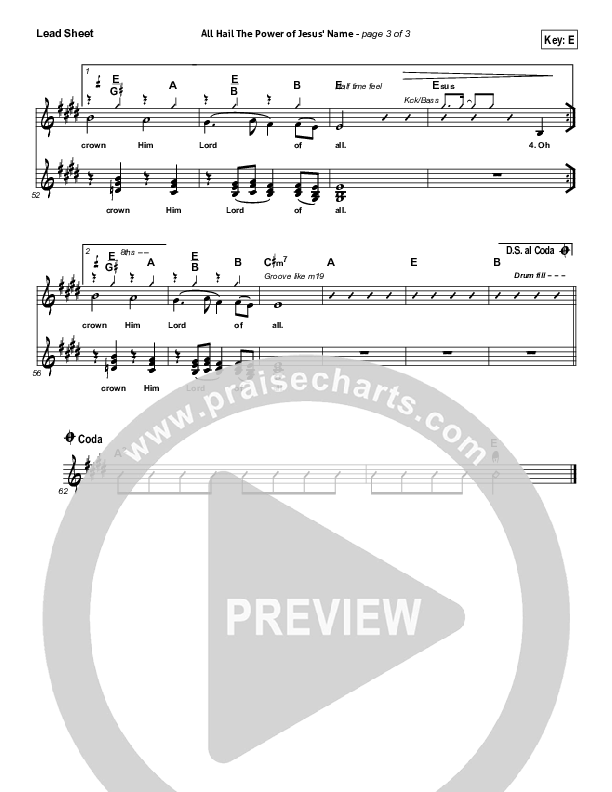 All Hail The Power Of Jesus Name Lead Sheet (SAT) (Tommy Walker)