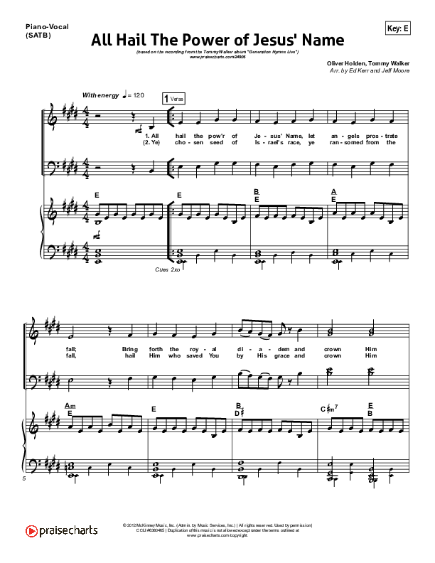 All Hail The Power Of Jesus Name Piano/Vocal (SATB) (Tommy Walker)