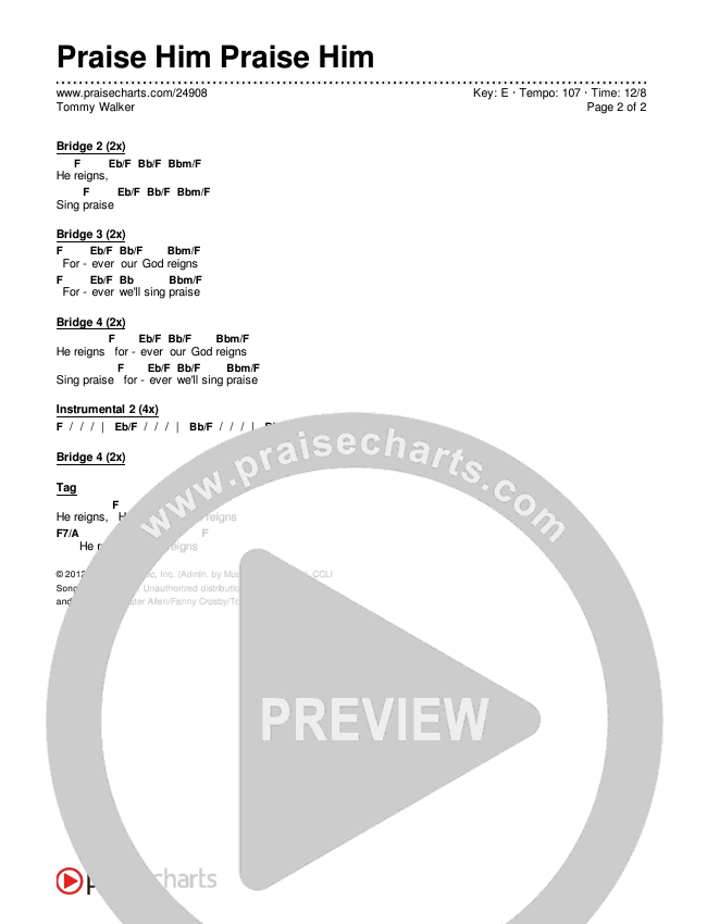Praise Him Praise Him Chords & Lyrics (Tommy Walker)