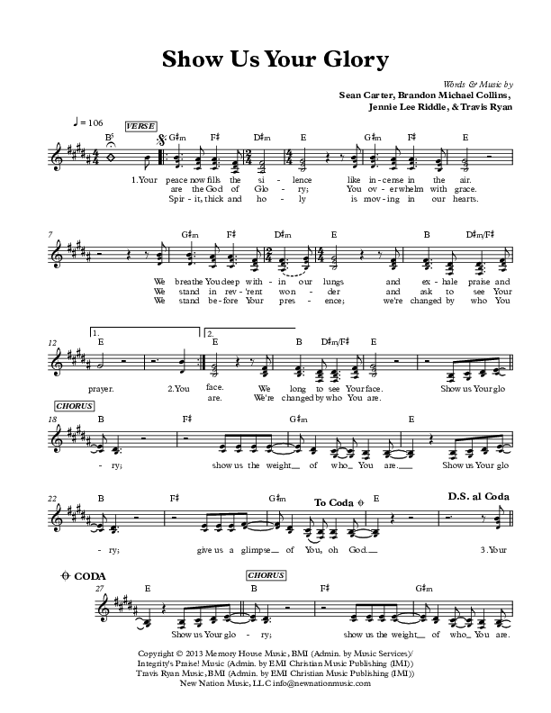 Show Us Your Glory Lead Sheet (Jennie Riddle / Travis Ryan / Brandon Michael Collins)