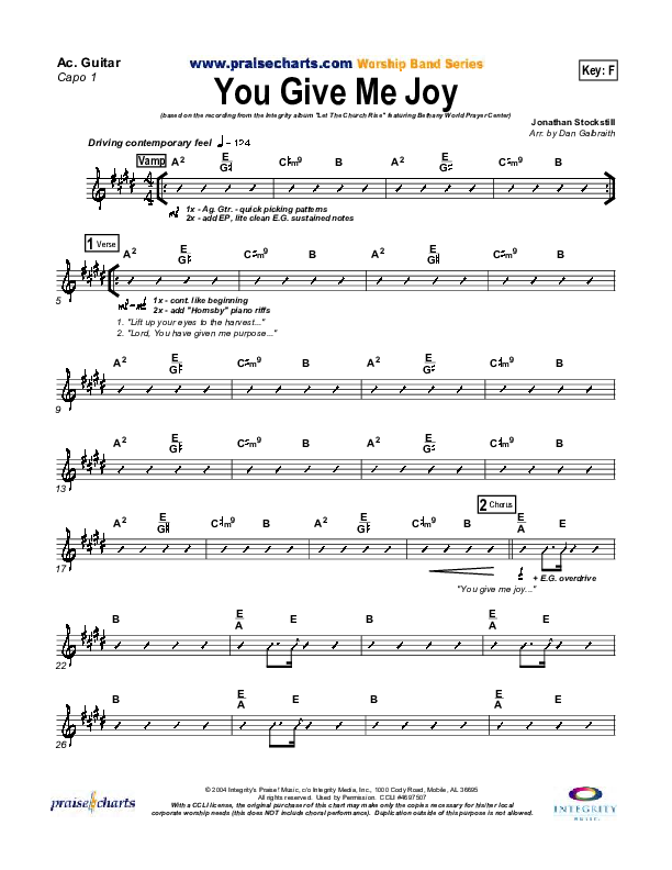 You Give Me Joy Acoustic Guitar (Bethany Music / Jonathan Stockstill)