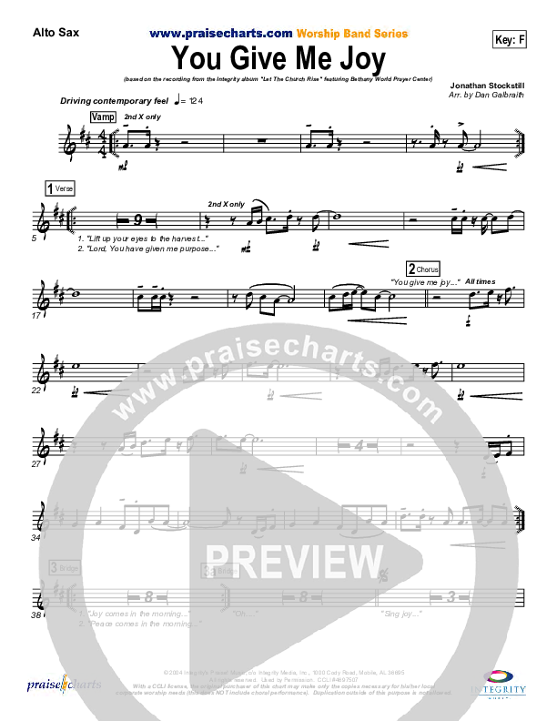 You Give Me Joy Alto Sax (Bethany Music / Jonathan Stockstill)