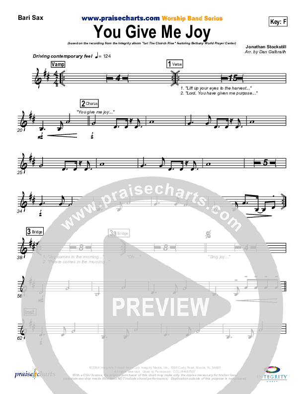 You Give Me Joy Bari Sax (Bethany Music / Jonathan Stockstill)