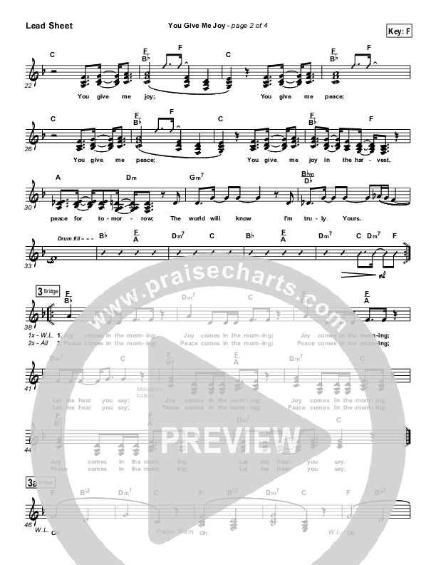 You Give Me Joy Lead Sheet (Bethany Music / Jonathan Stockstill)