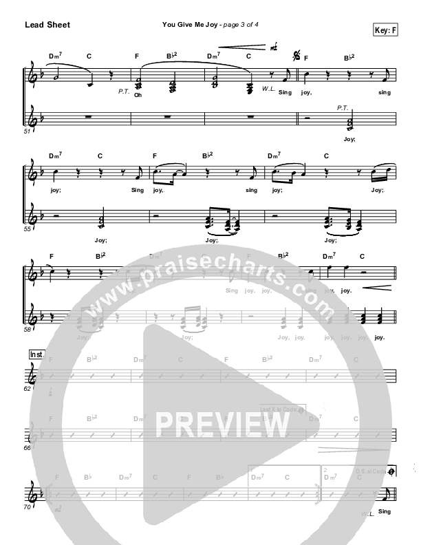 You Give Me Joy Lead Sheet (Bethany Music / Jonathan Stockstill)