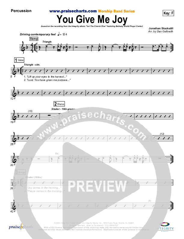 You Give Me Joy Percussion (Bethany Music / Jonathan Stockstill)
