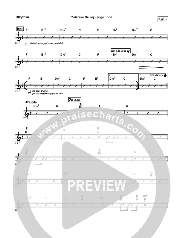 You Give Me Joy Rhythm Chart (Bethany Music / Jonathan Stockstill)