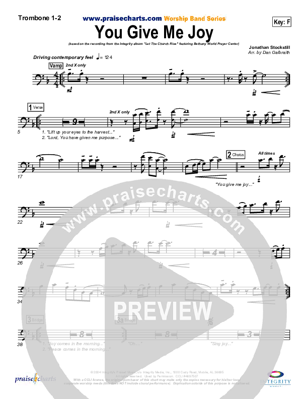 You Give Me Joy Trombone 1/2 (Bethany Music / Jonathan Stockstill)
