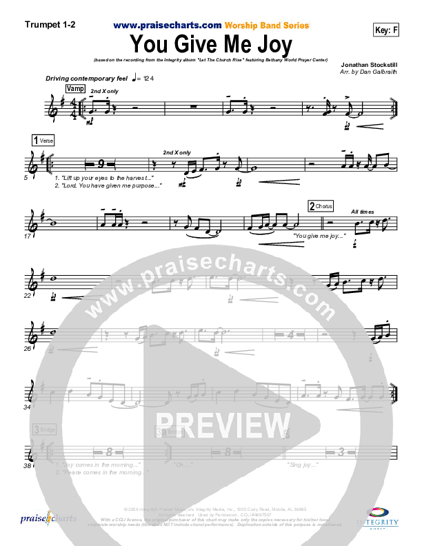 You Give Me Joy Trumpet 1,2 (Bethany Music / Jonathan Stockstill)