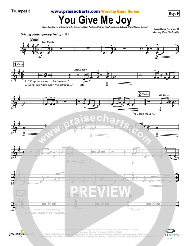 You Give Me Joy Trumpet 3 (Bethany Music / Jonathan Stockstill)