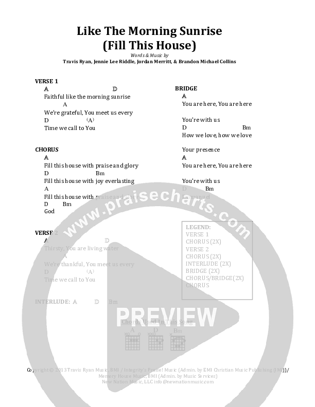 Like The Morning Sunrise Chords & Lyrics (Jennie Riddle / Travis Ryan / Brandon Michael Collins)