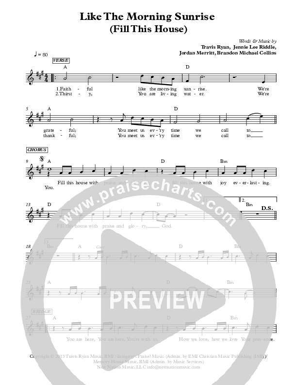 Like The Morning Sunrise Lead Sheet (Jennie Riddle / Travis Ryan / Brandon Michael Collins)