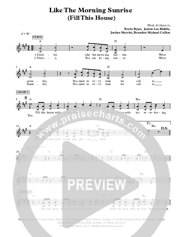 Like The Morning Sunrise Lead Sheet (SAT) (Jennie Riddle / Travis Ryan / Brandon Michael Collins)
