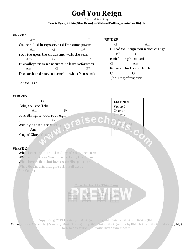 God You Reign Chords & Lyrics (Jennie Riddle / Travis Ryan / Brandon Michael Collins)