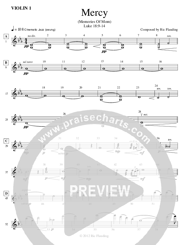 Mercy (Memories Of Mom) (Instrumental) Violin 1 (Ric Flauding)