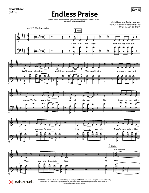 Endless Praise Choir Sheet (SATB) (Planetshakers)