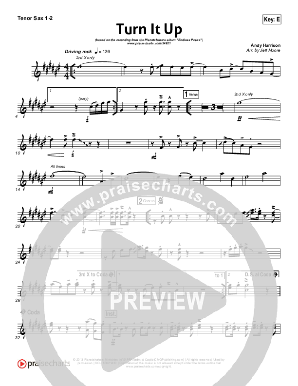 Turn It Up Tenor Sax 1/2 (Planetshakers)