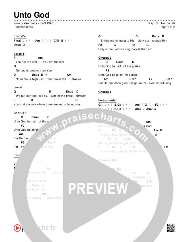Unto God Chords & Lyrics (Planetshakers)