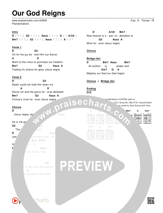 Our God Reigns Chords & Lyrics (Planetshakers)