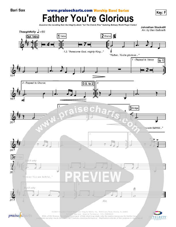 Father You're Glorious Bari Sax (Bethany Music / Jonathan Stockstill)