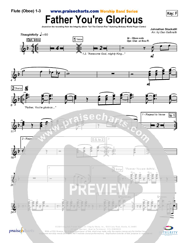 Father You're Glorious Flute/Oboe 1/2/3 (Bethany Music / Jonathan Stockstill)