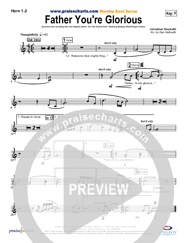 Father You're Glorious French Horn 1/2 (Bethany Music / Jonathan Stockstill)