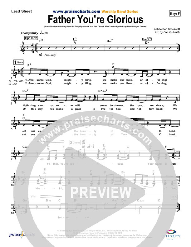 Father You're Glorious Lead Sheet (Bethany Music / Jonathan Stockstill)