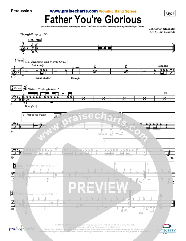 Father You're Glorious Percussion (Bethany Music / Jonathan Stockstill)