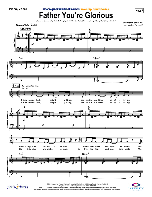 Father You're Glorious Lead & Piano (Bethany Music / Jonathan Stockstill)