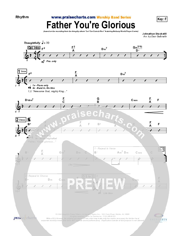 Father You're Glorious Rhythm Chart (Bethany Music / Jonathan Stockstill)