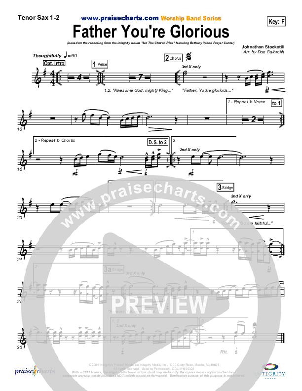Father You're Glorious Tenor Sax 1/2 (Bethany Music / Jonathan Stockstill)