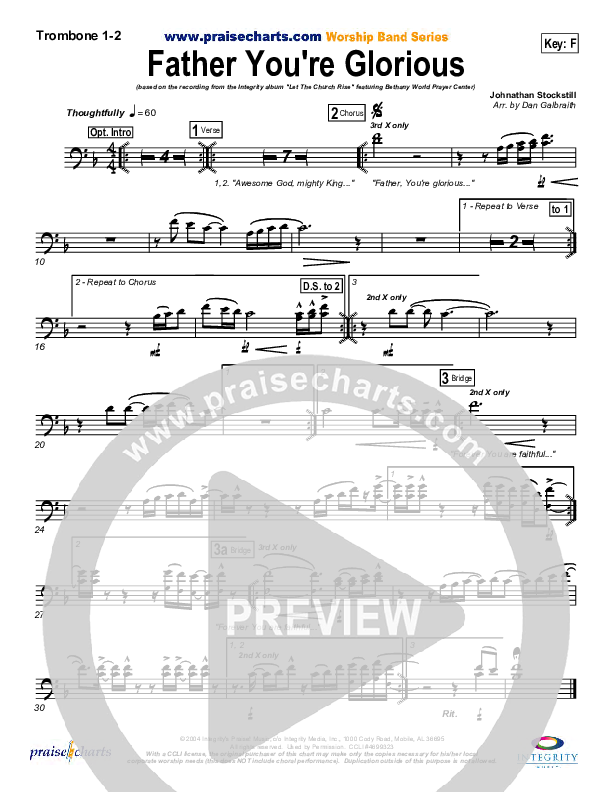 Father You're Glorious Trombone 1/2 (Bethany Music / Jonathan Stockstill)