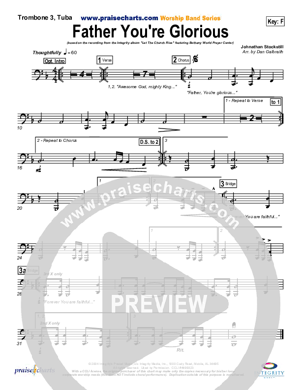 Father You're Glorious Trombone 3/Tuba (Bethany Music / Jonathan Stockstill)