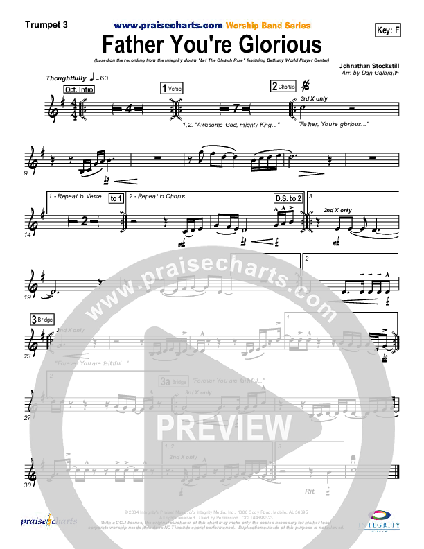 Father You're Glorious Trumpet 3 (Bethany Music / Jonathan Stockstill)