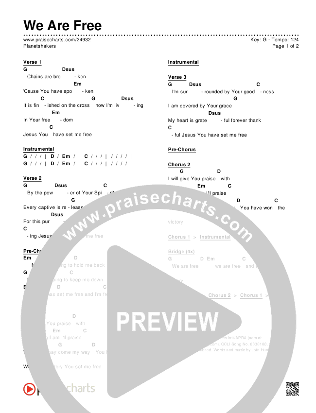 We Are Free Chords & Lyrics (Planetshakers)