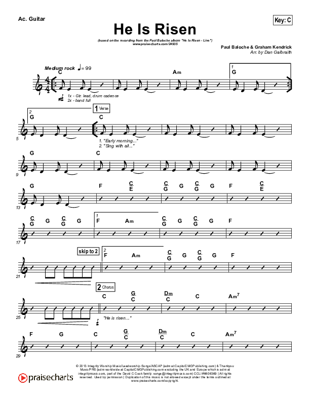 He Is Risen Acoustic Guitar (Paul Baloche)