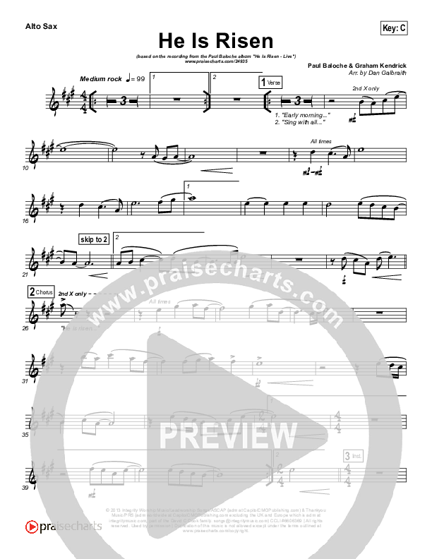 He Is Risen Alto Sax (Paul Baloche)